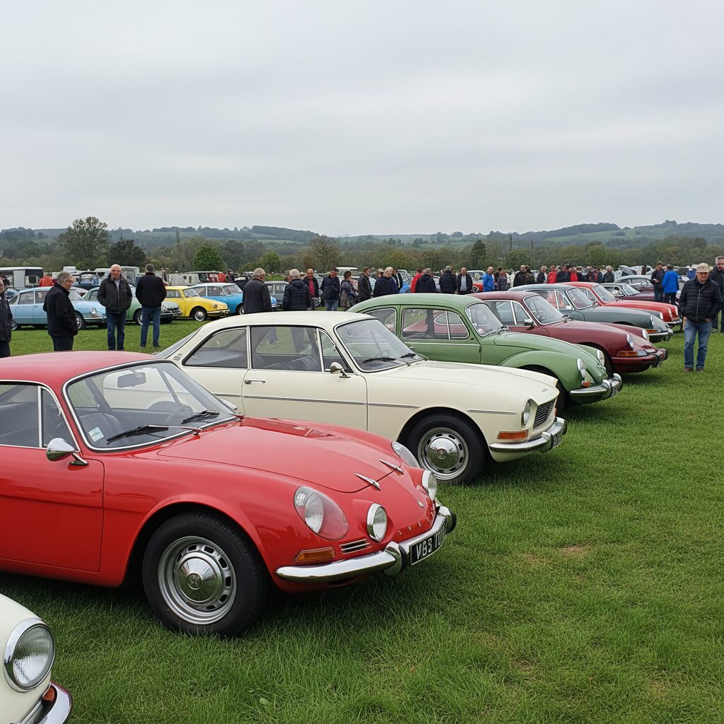 Formulaire fiscal posé sur le capot d'une Citroën DS bleue dans un garage