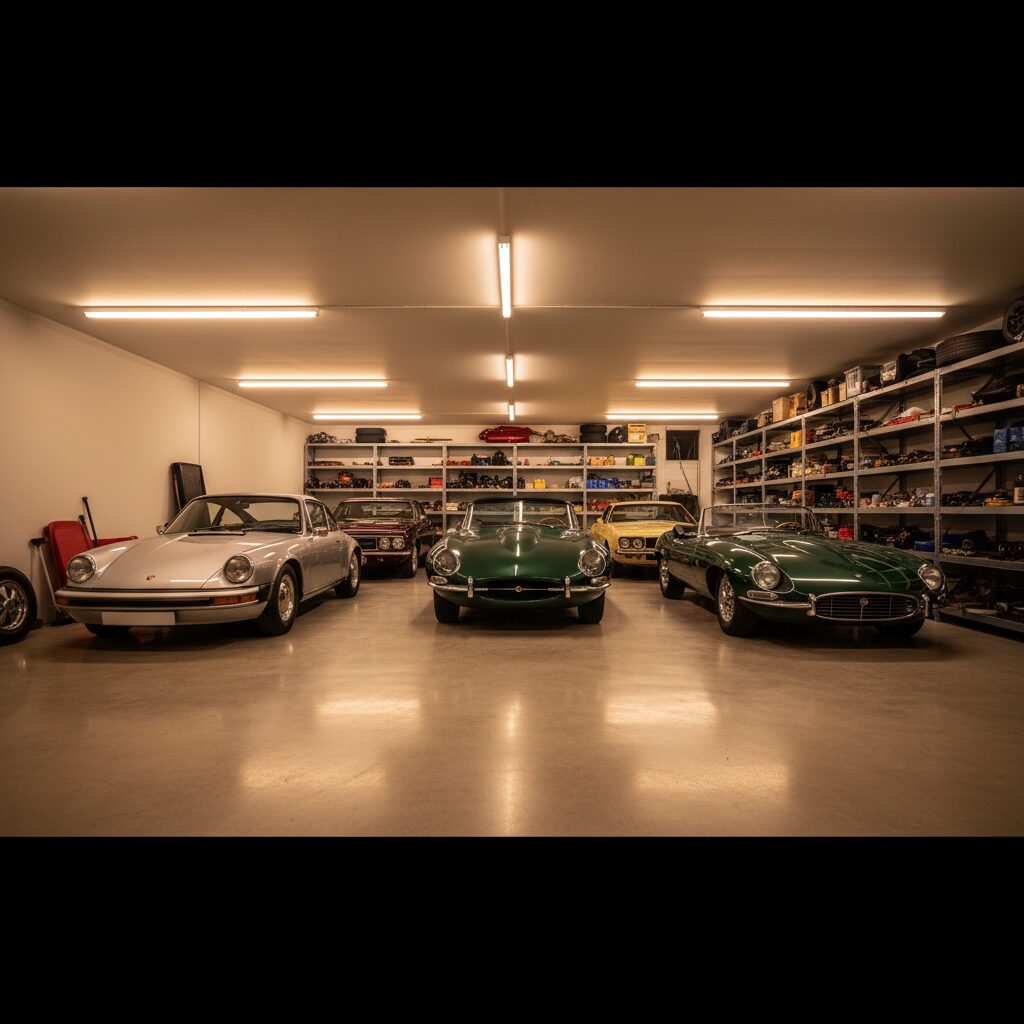 Alignement de voitures anciennes françaises dans un parc lors d'un rassemblement automobile