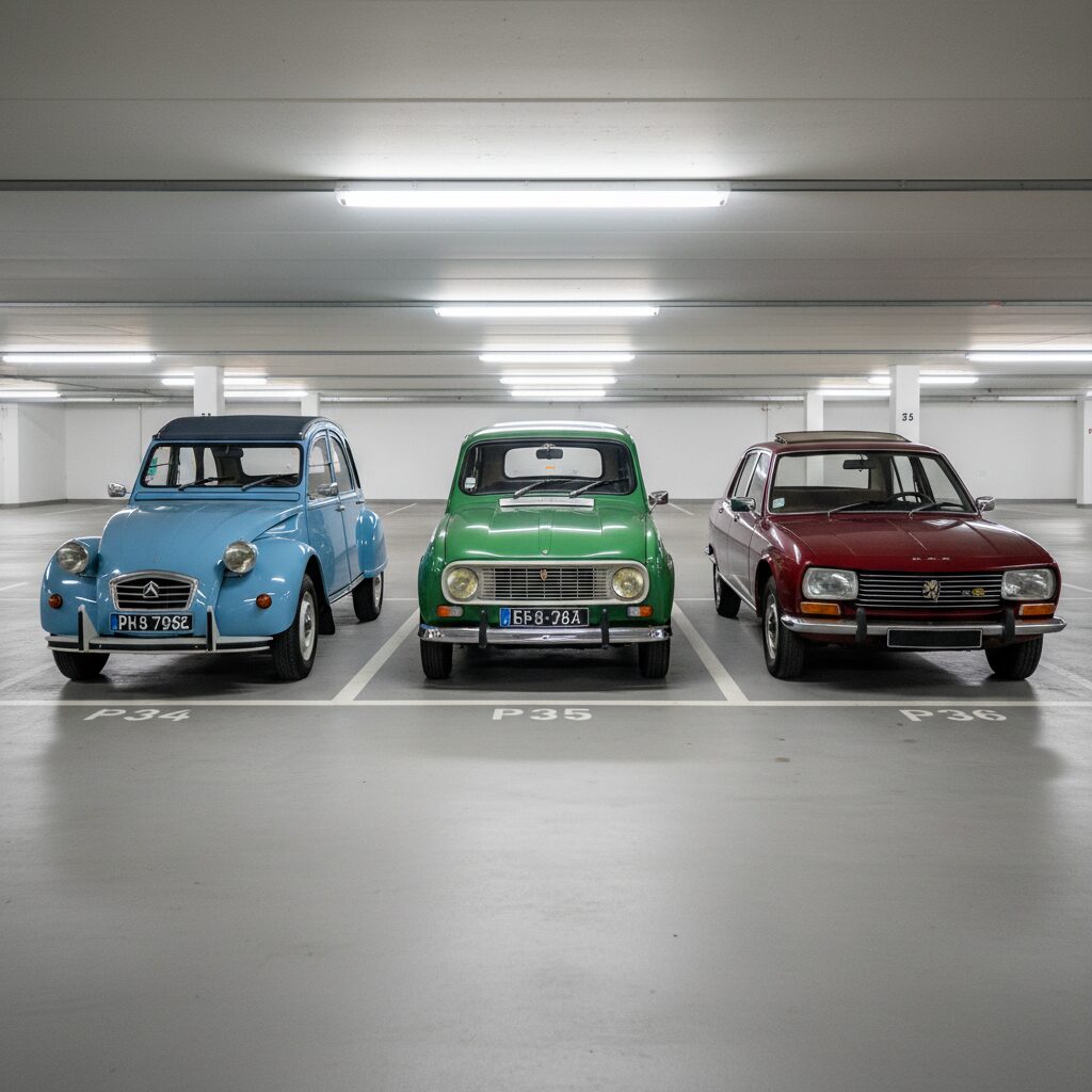 Volkswagen Coccinelle beige en cours de préparation dans un atelier de carrosserie