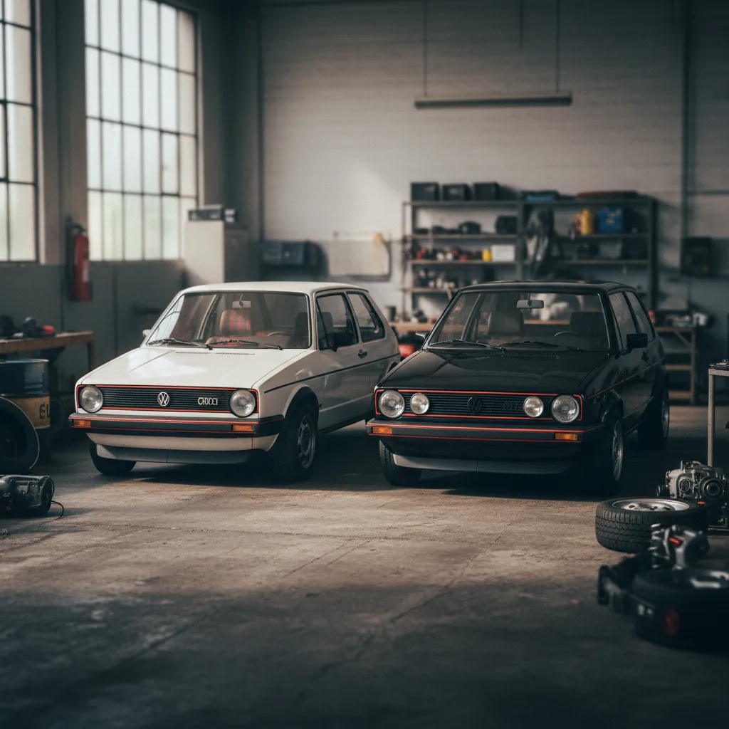 Mk1 et Mk2 côte à côte dans l'atelier : deux générations, deux approches du plaisir de conduite