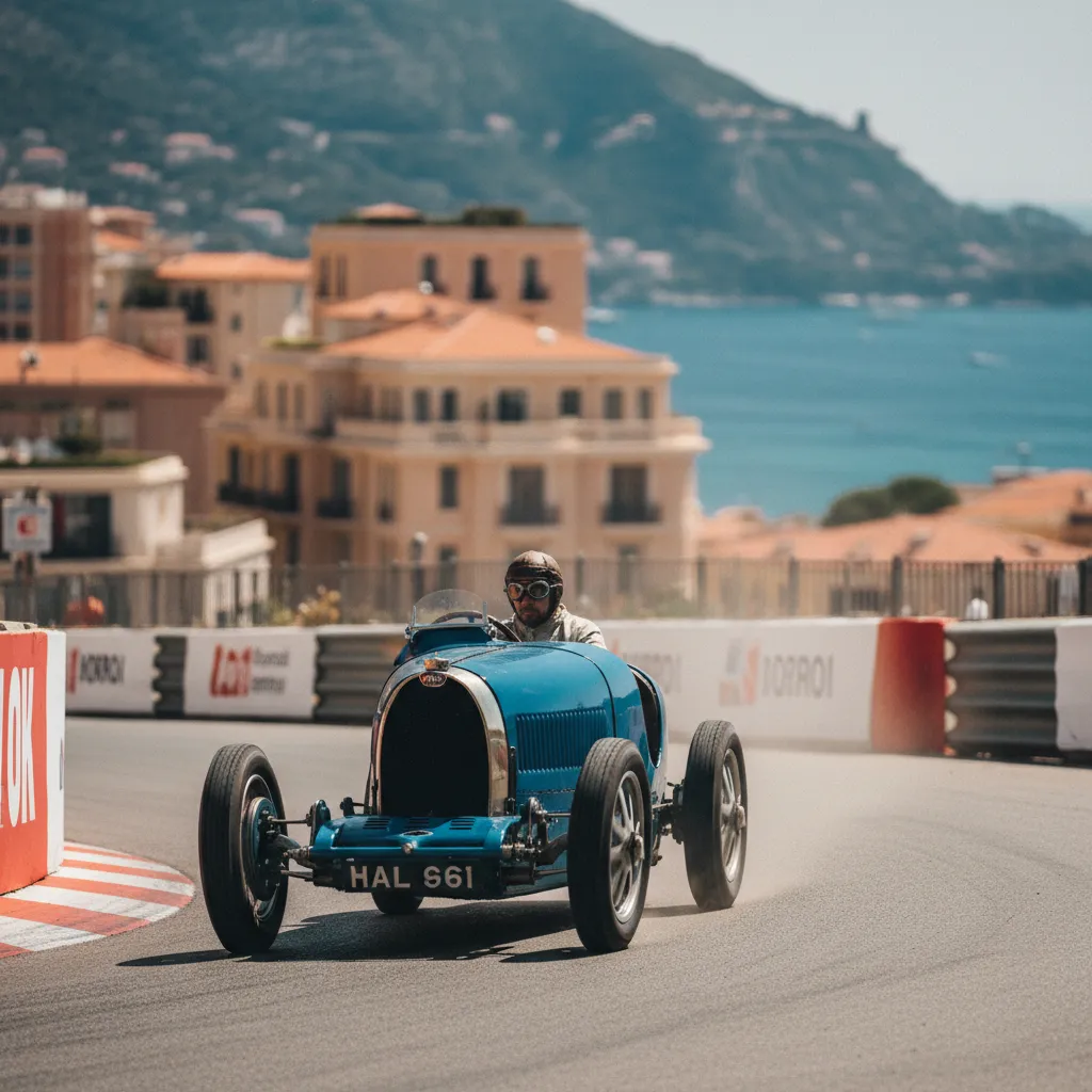 Une Bugatti Type 35 du plateau avant-guerre négocie un virage du circuit monégasque