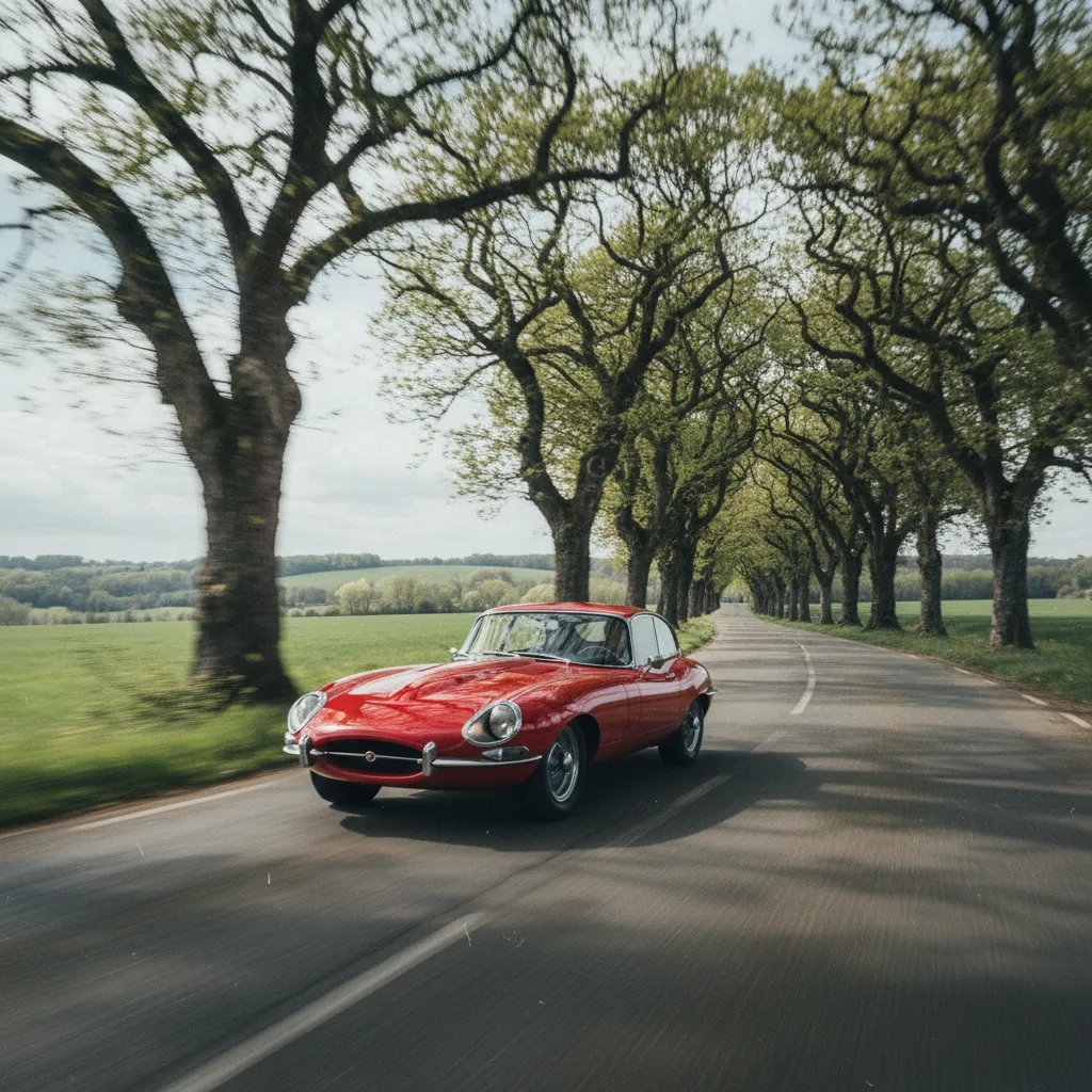 Une Type E coupé Série 1 sur les routes de campagne françaises, dans son élément naturel