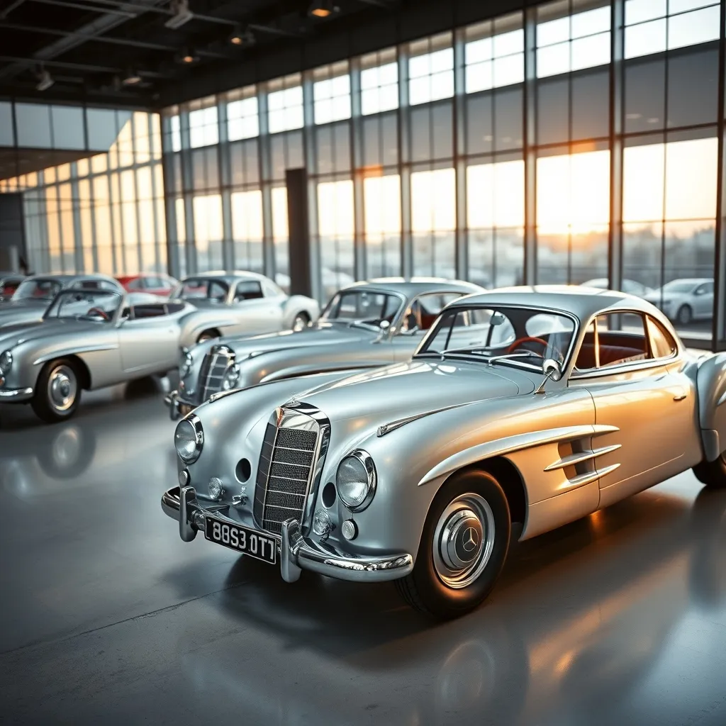 Les Flèches d'Argent Mercedes-Benz exposées dans leur écrin stuttgartois