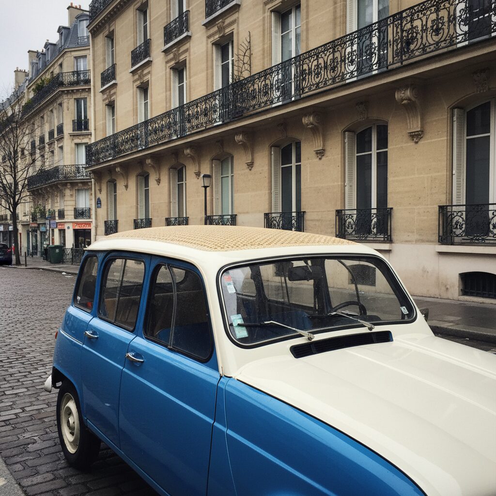Renault 4L Parisienne bicolore bleue et blanche vue de trois-quarts