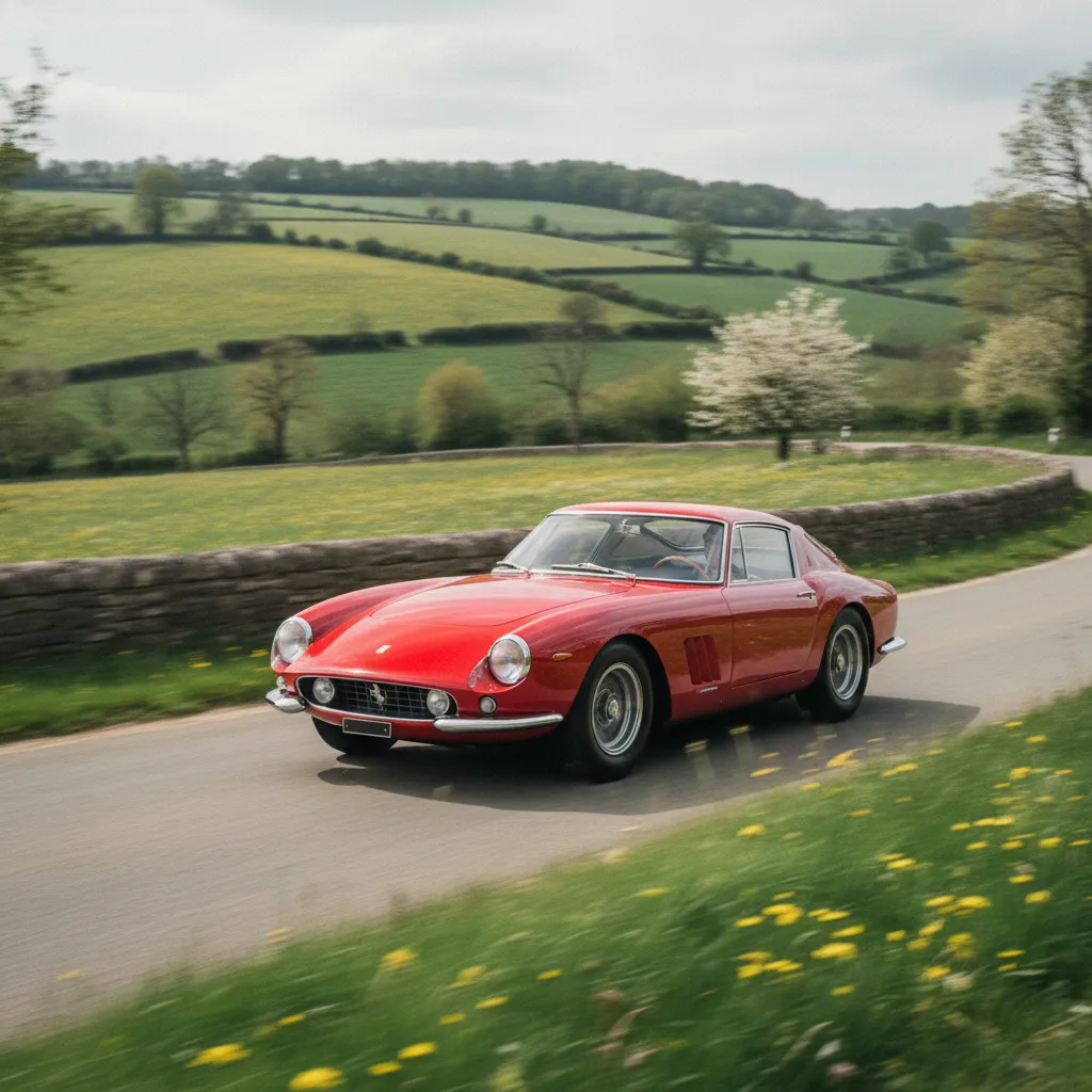 Une Ferrari 250 GT en action sur les routes sinueuses du parcours routier