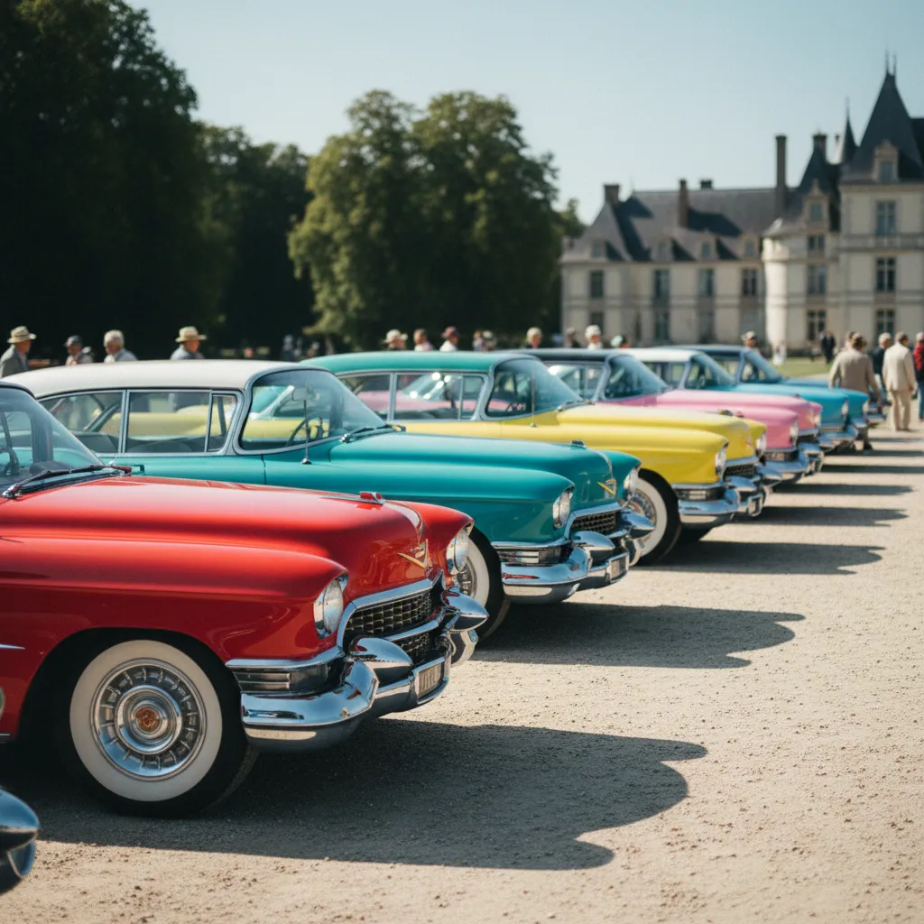 Plusieurs générations de Cadillac réunies lors d'un rassemblement de véhicules de collection