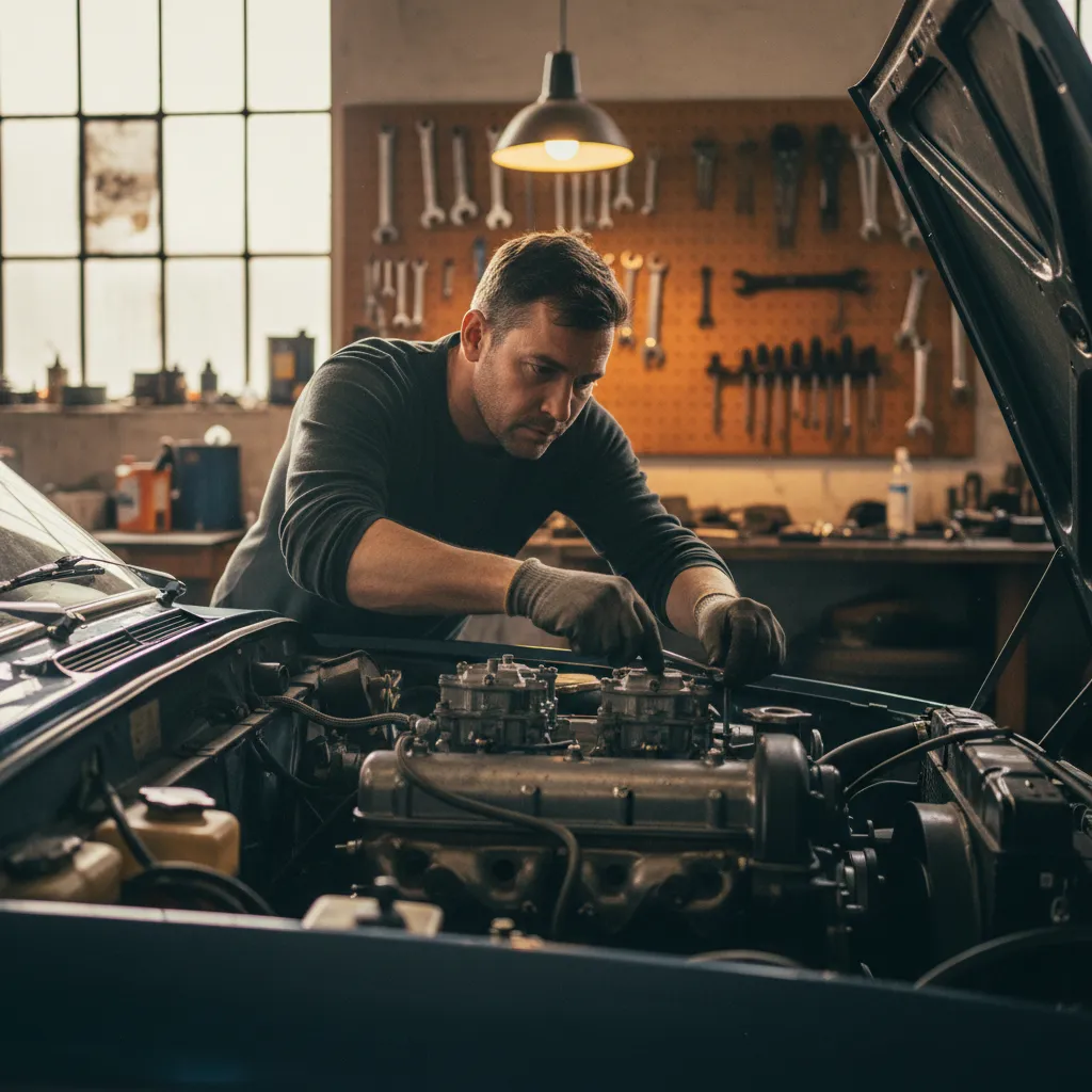 Réglage des carburateurs Weber sur une Lancia Fulvia HF en cours de préparation rallye