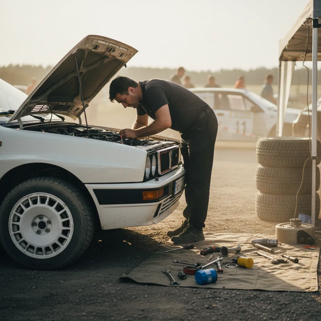 Une vérification mécanique minutieuse au paddock avant de prendre la piste