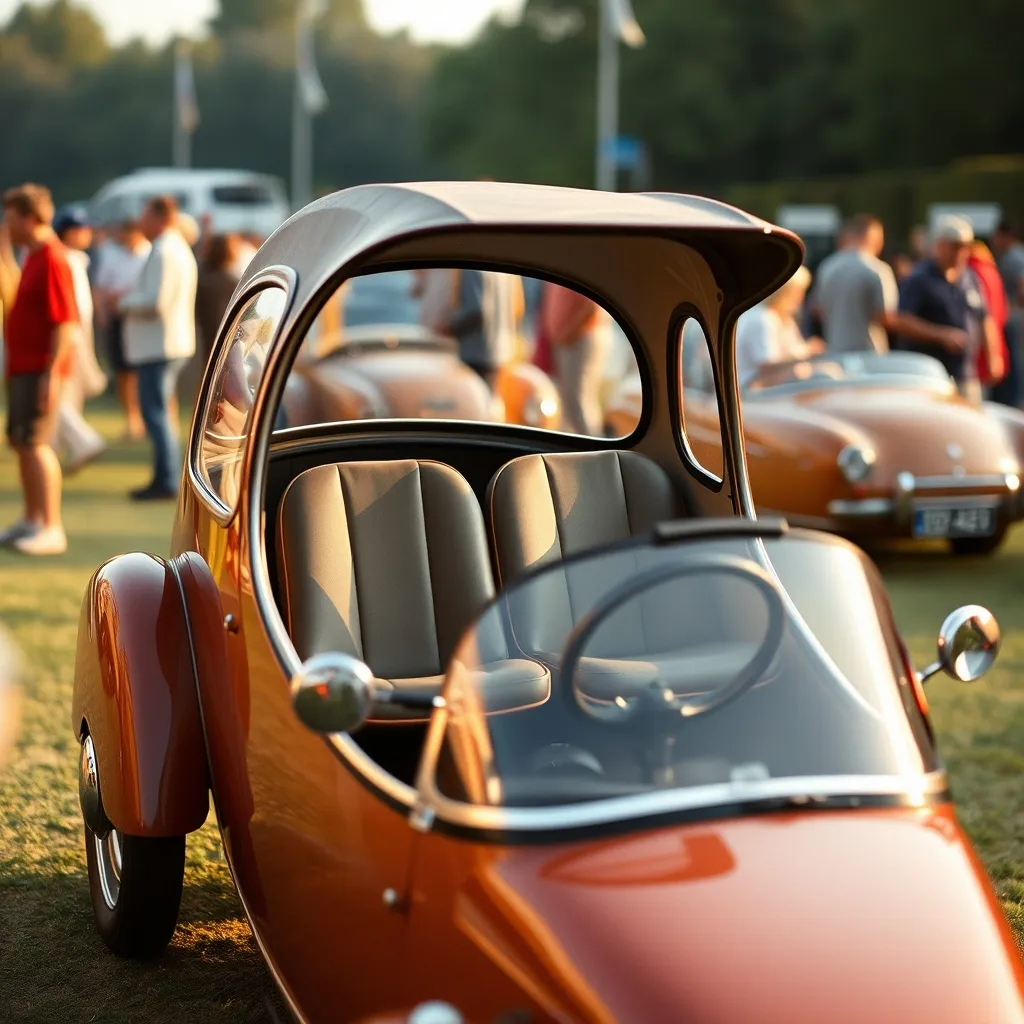 Messerschmitt KR200 avec sa verrière ouverte lors d'un salon automobile