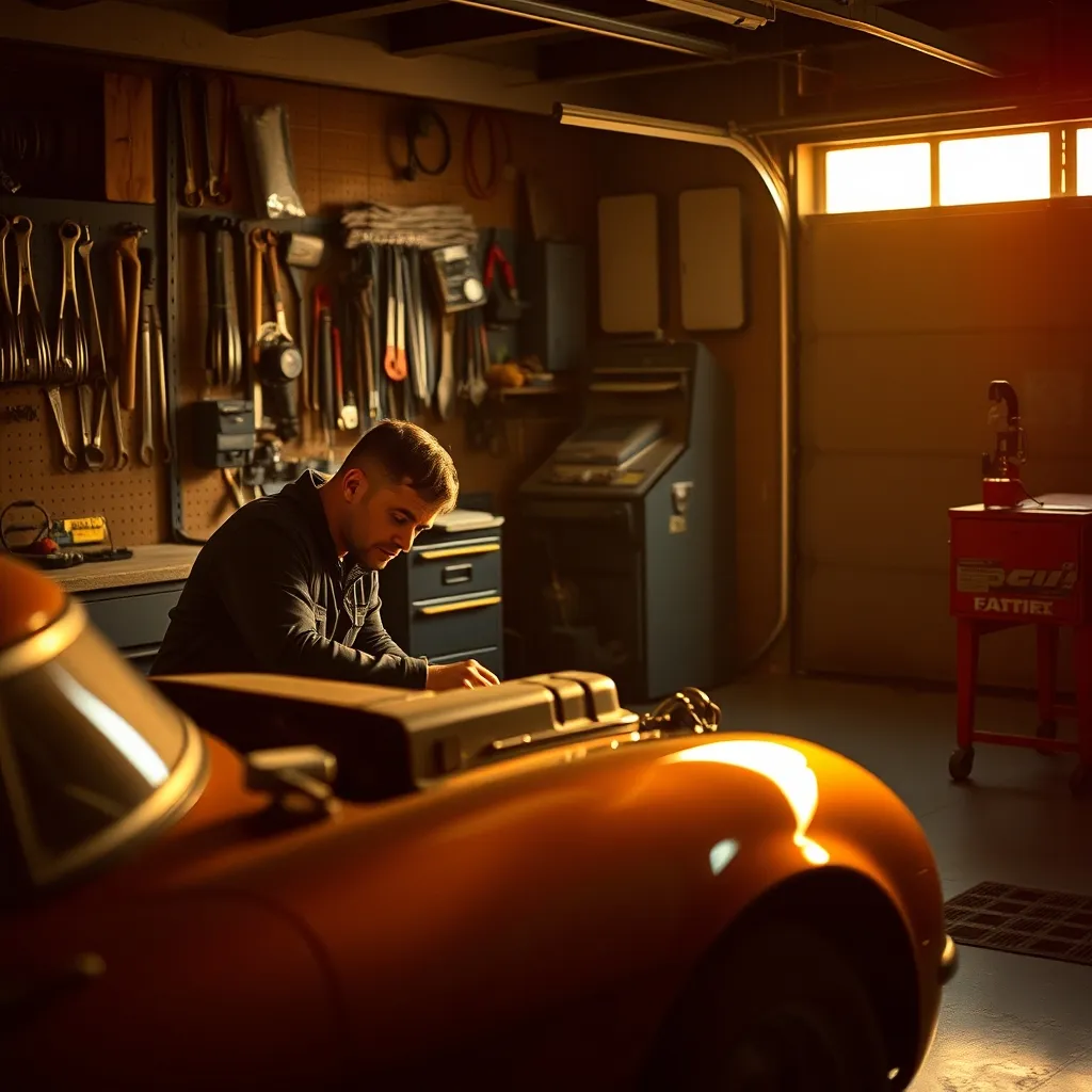 Inspection du compartiment moteur d'une voiture ancienne dans un atelier de restauration