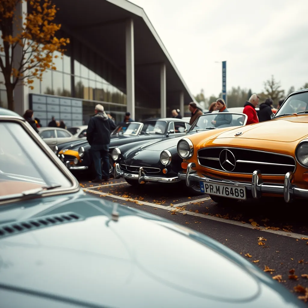 Parking collection devant Eurexpo, où les visiteurs garent leurs voitures anciennes