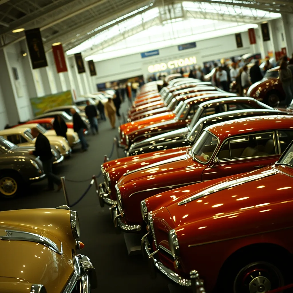 Hall d'exposition lors du salon Rétromobile à Paris Porte de Versailles