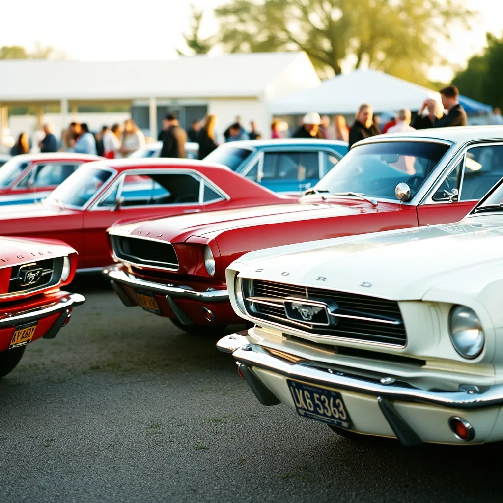 Rassemblement de Mustang de collection lors d'un salon automobile en France