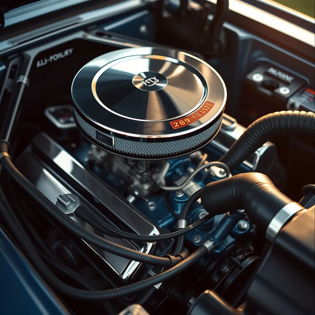 Compartiment moteur V8 289 d'une Ford Mustang 1965 en configuration d'origine