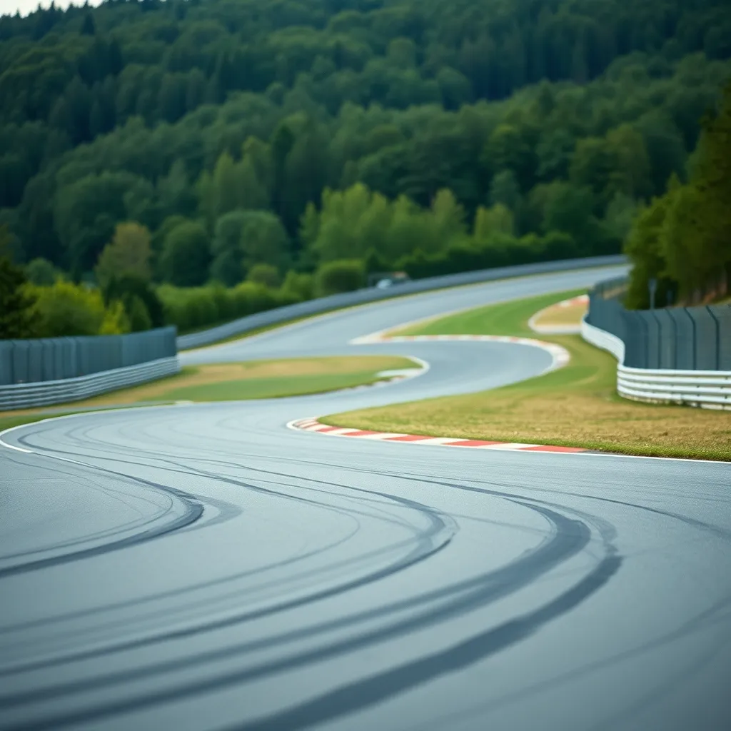 La courbe de Pouas, virage emblématique du circuit de Dijon-Prenois avec ses collines boisées en arrière-plan