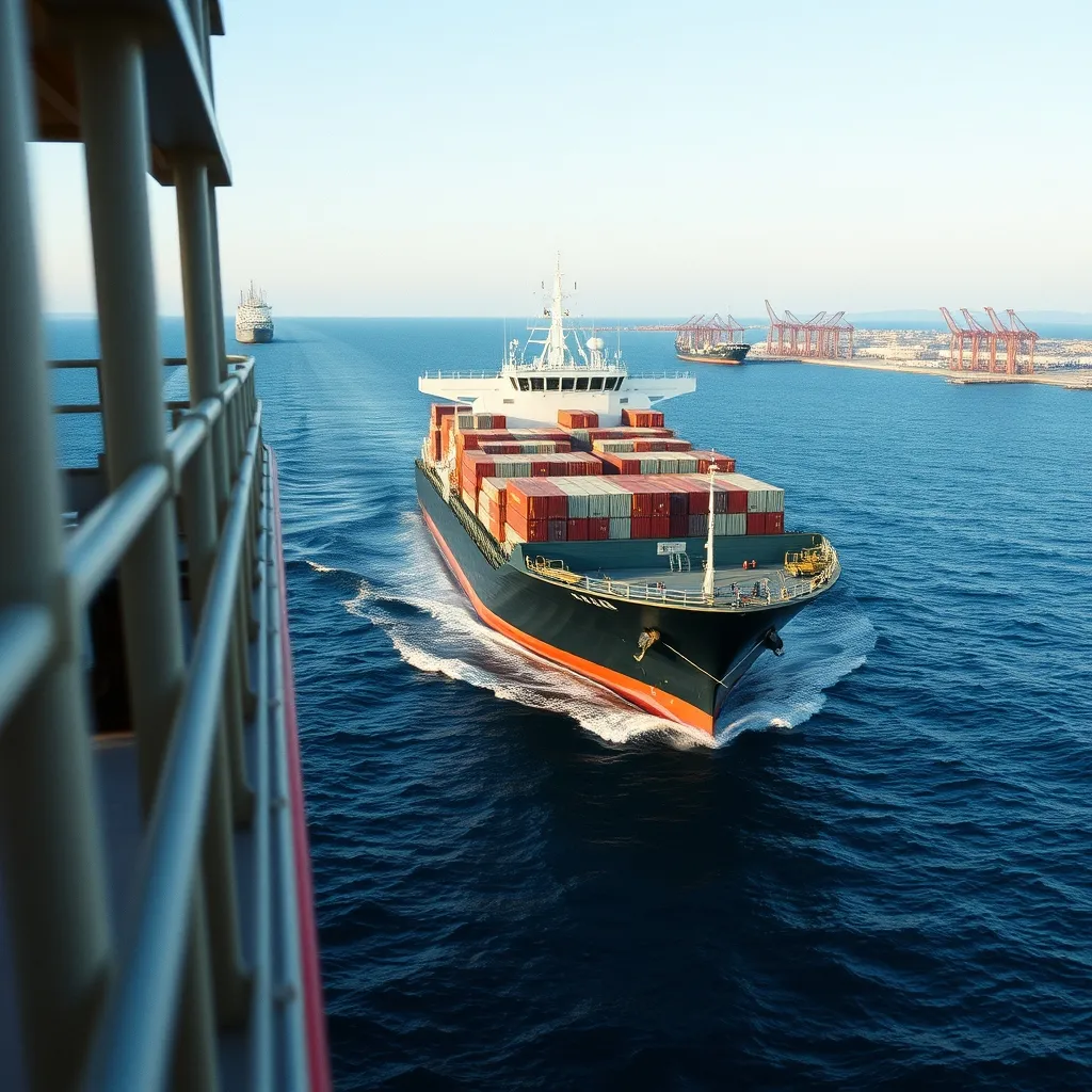 Navire roulier transportant des véhicules vers un port européen