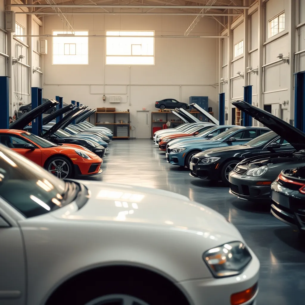 Parc de véhicules pédagogiques dans un lycée des métiers de l'automobile