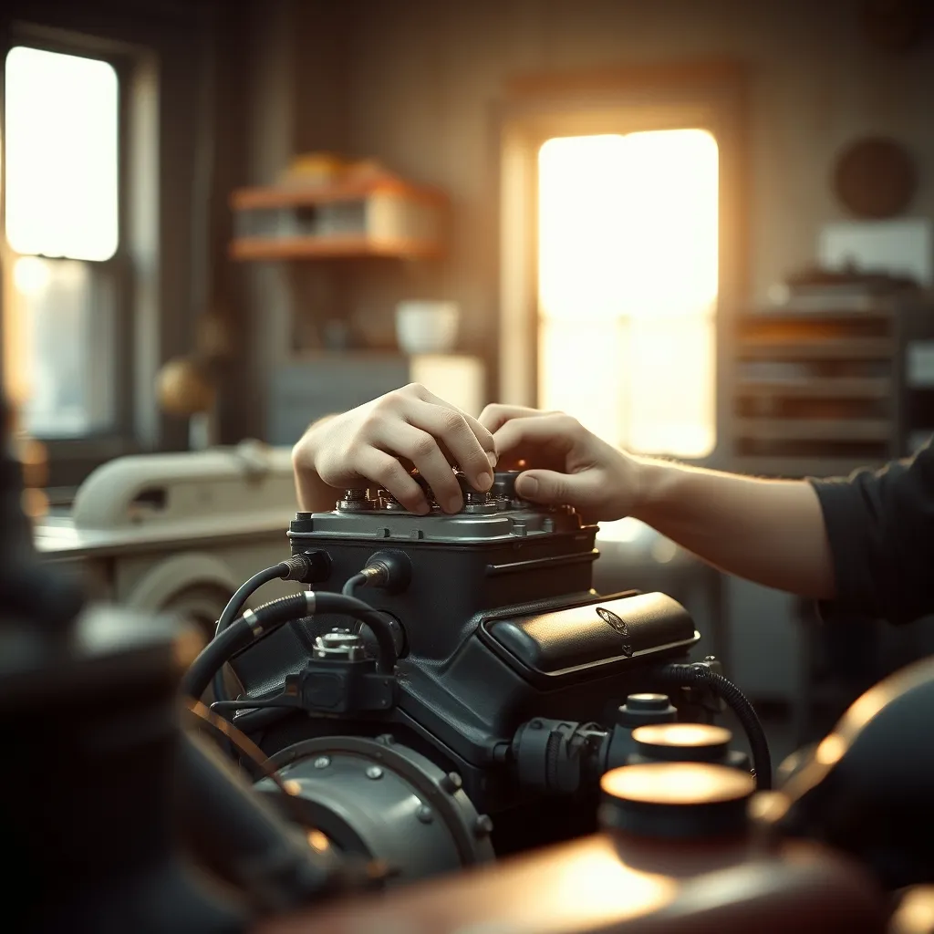 La préparation mécanique minutieuse d'un moteur d'avant-guerre en atelier avant la Mille Miglia