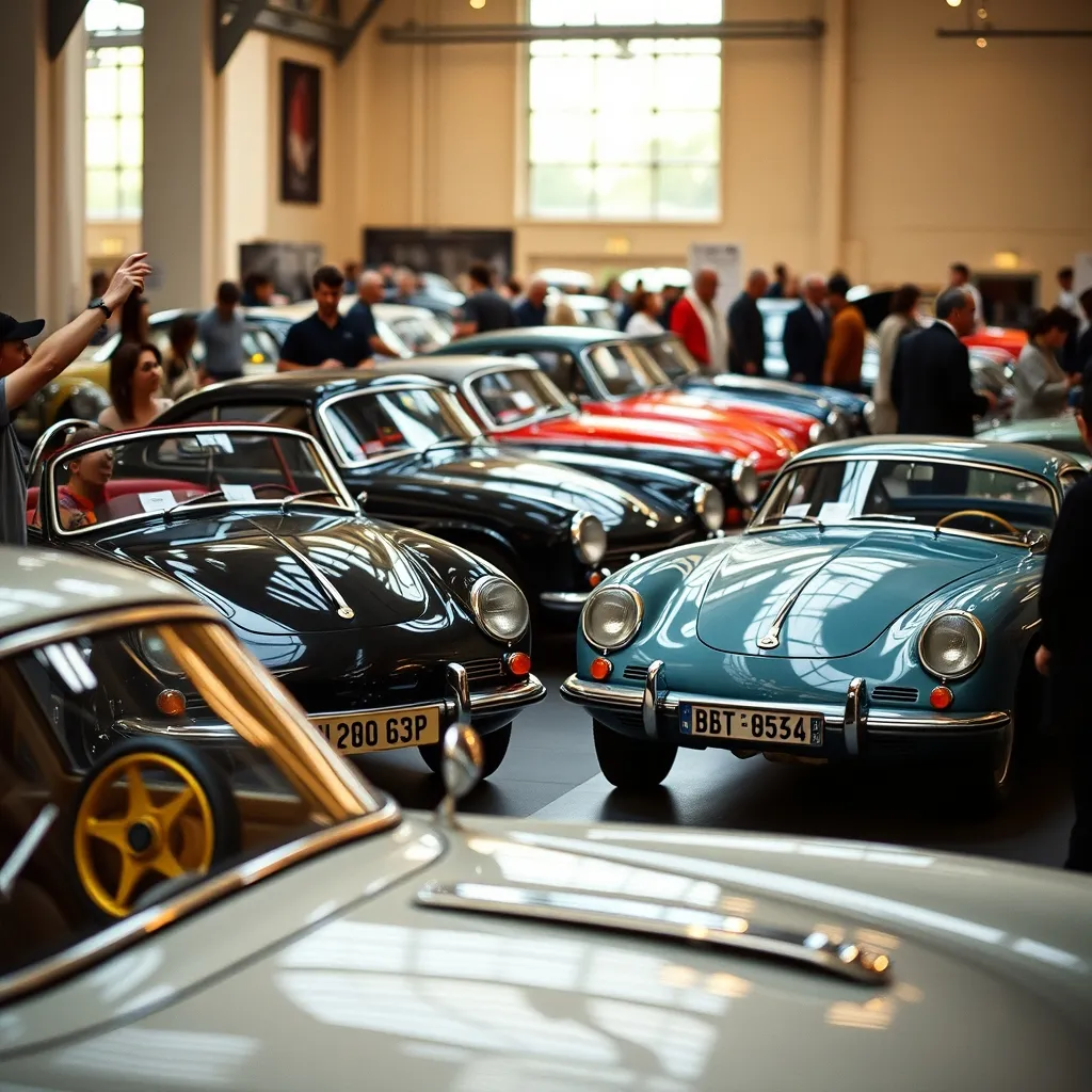 Exposition de voitures anciennes lors du salon Epoqu'Auto à Lyon