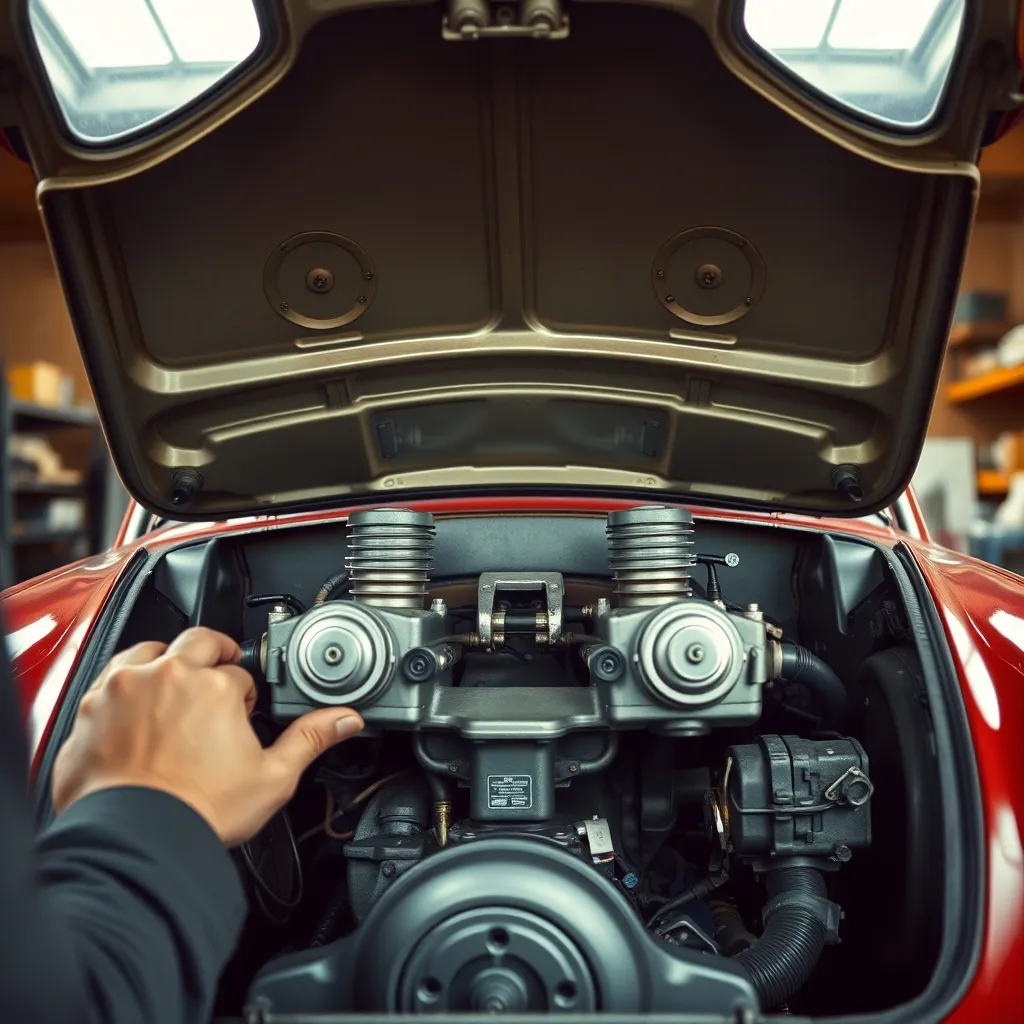 Le moteur Poissy arrière avec ses deux carburateurs Weber, signature de la Rallye 2