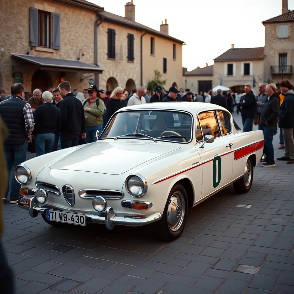 Une rare Rallye 3 blanche exposée lors d'un rassemblement de voitures anciennes
