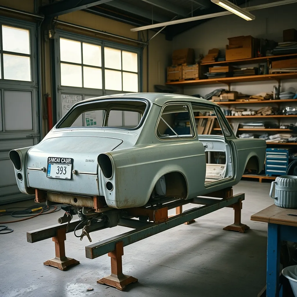 Restauration en cours d'une Rallye 2 : la caisse nue révèle l'état réel de la tôlerie