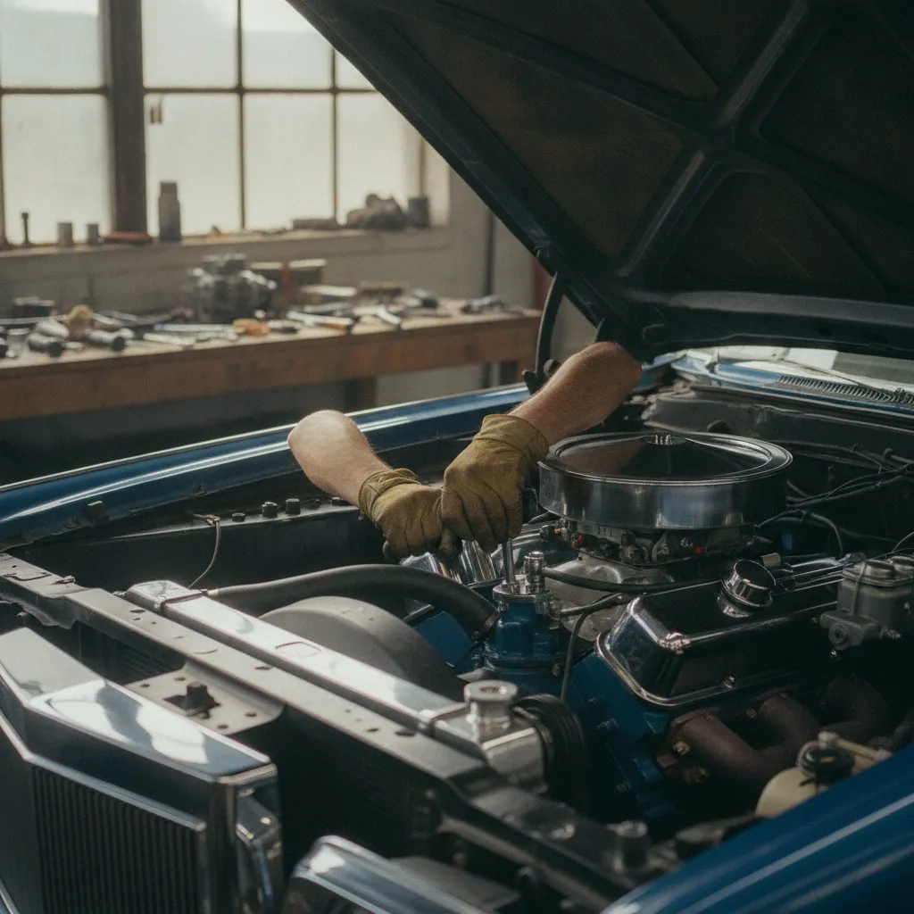 Restauration du V8 d'une Lincoln ancienne dans un atelier spécialisé