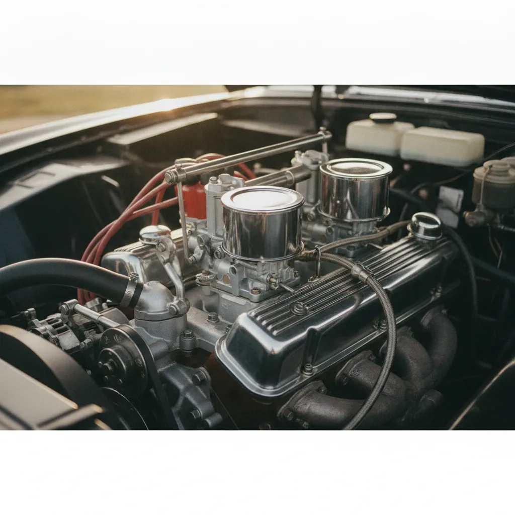 Double carburateur Weber DCOE monté sur un moteur six cylindres de voiture de collection