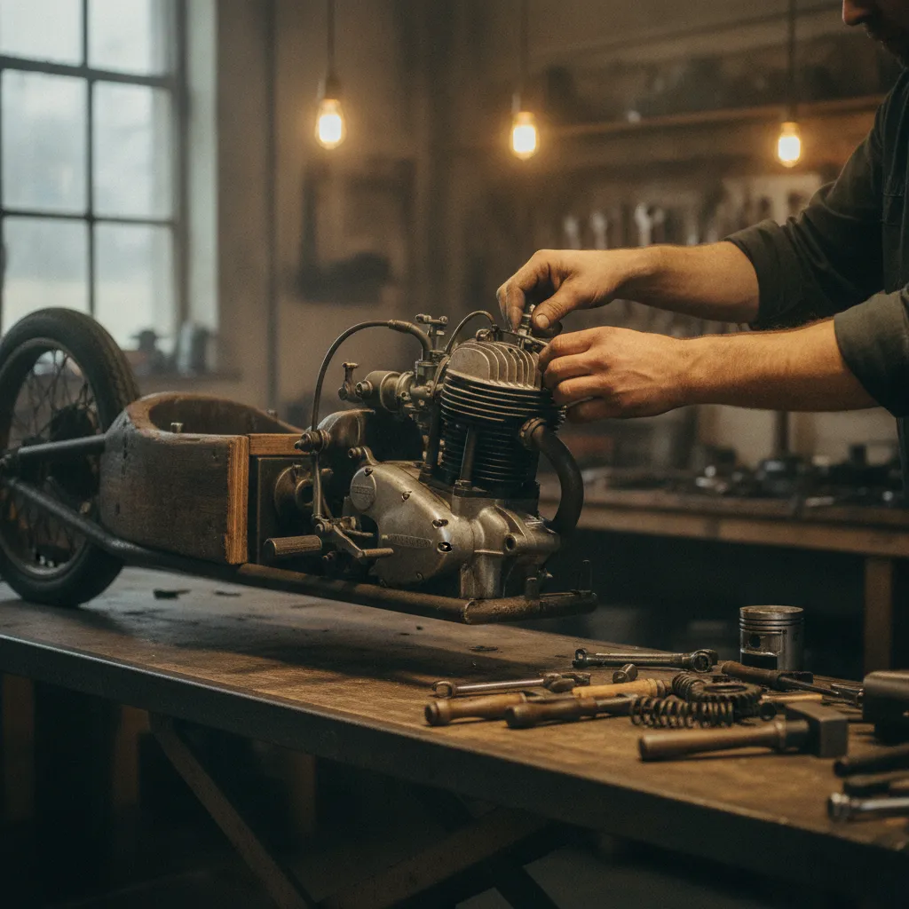 La restauration d'un moteur de trois-roues ancien dans un atelier spécialisé