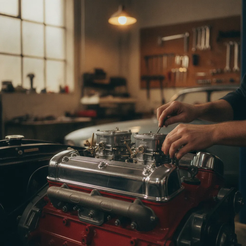 Réglage des carburateurs Weber sur un moteur Alfa Romeo bialbero en atelier de restauration