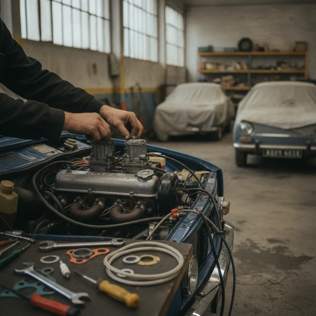 Restauration d'un moteur de Renault 8 Gordini en atelier spécialisé