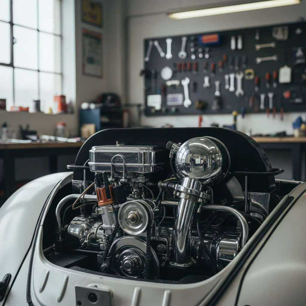 Le moteur flat-four refroidi par air, signature mécanique de la Coccinelle Type 1
