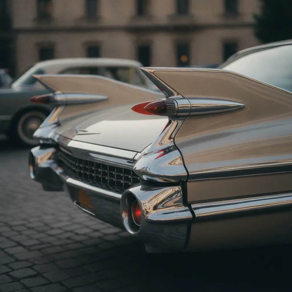 Détail des ailerons chromés d'une Cadillac Eldorado 1959, signature du design américain des fifties