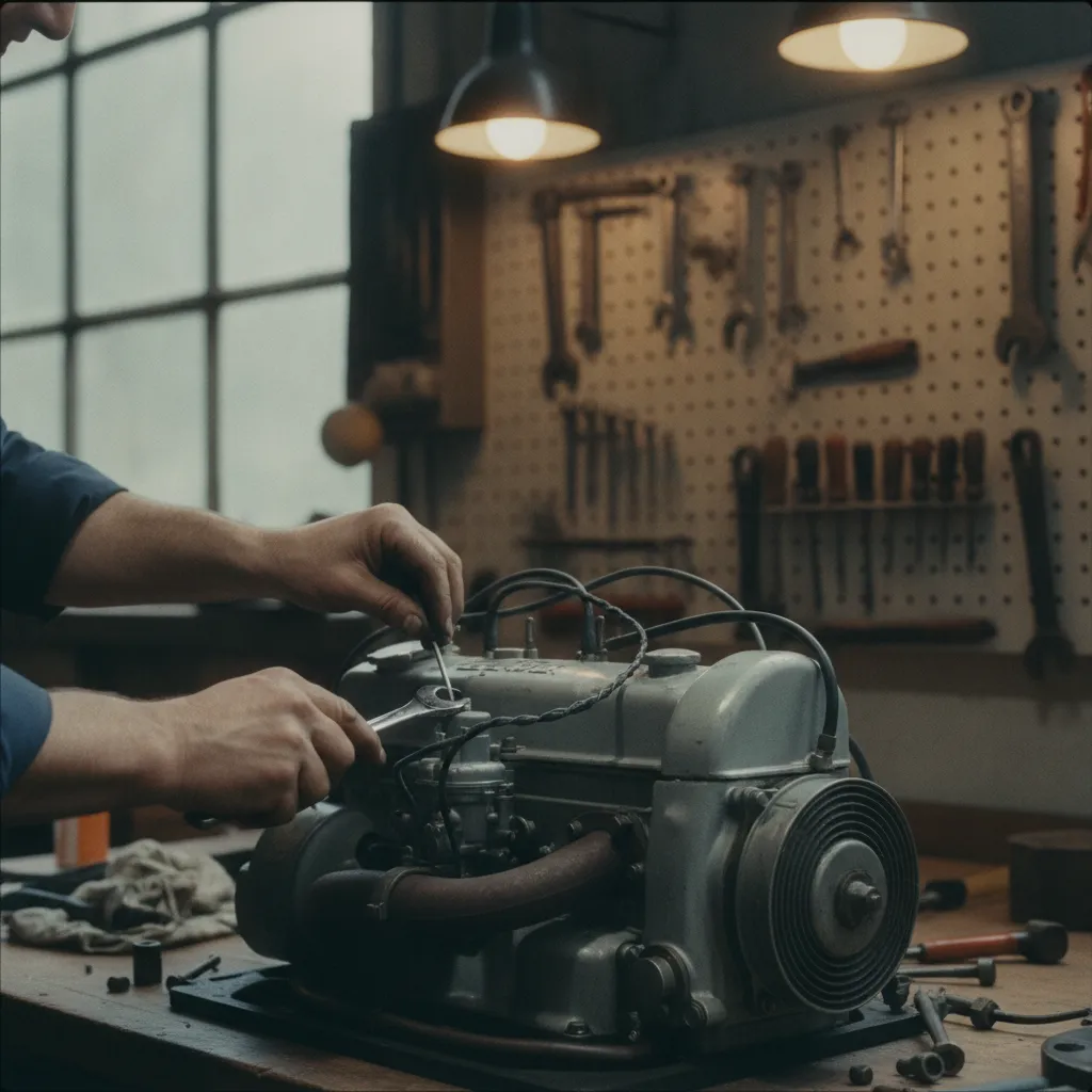 Réglage du moteur bicylindre lors d'une reconstruction intégrale de 2CV en atelier
