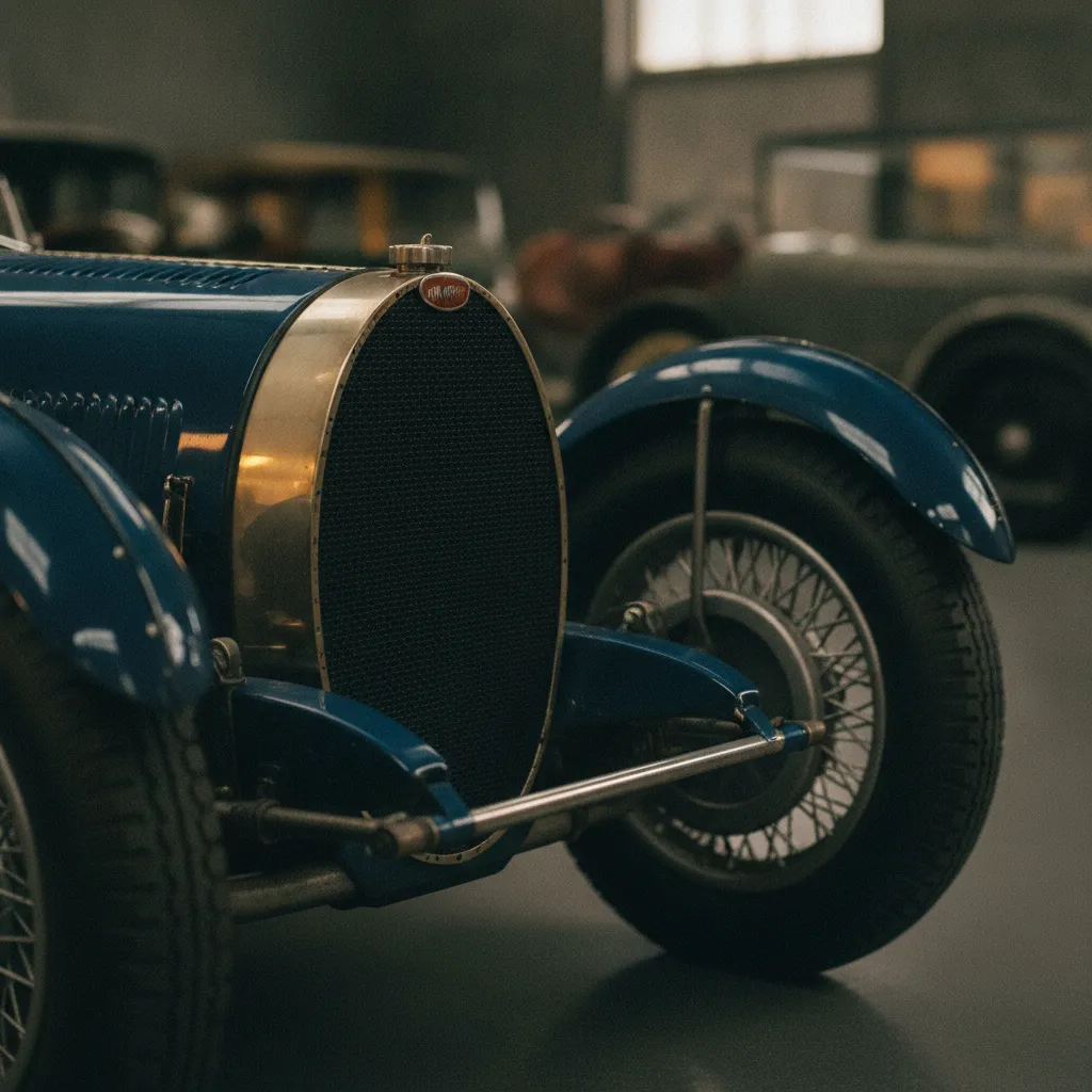 Détail d'une Bugatti Type 35 de course, modèle le plus titré de l'histoire du sport automobile