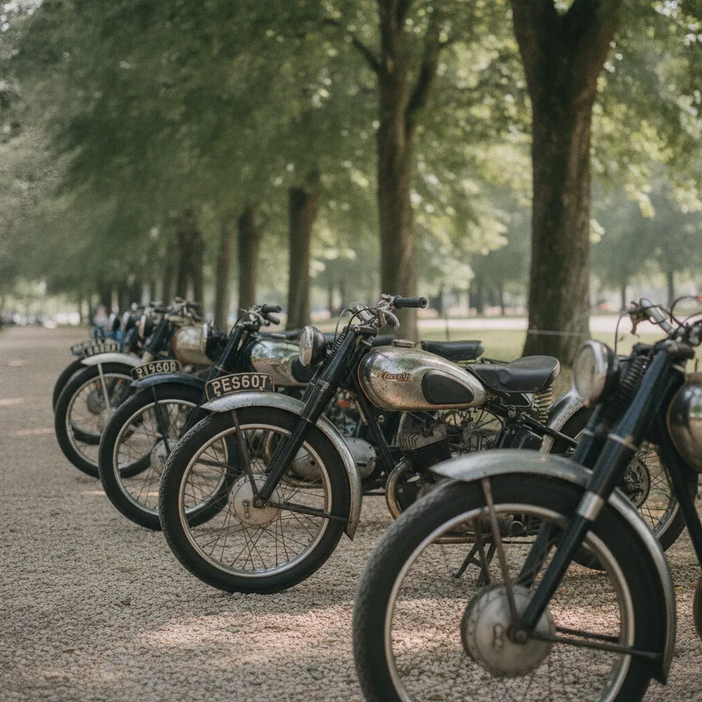 Les motos d'avant 1960, comme ces modèles français d'après-guerre, sont dispensées de contrôle technique en carte grise collection