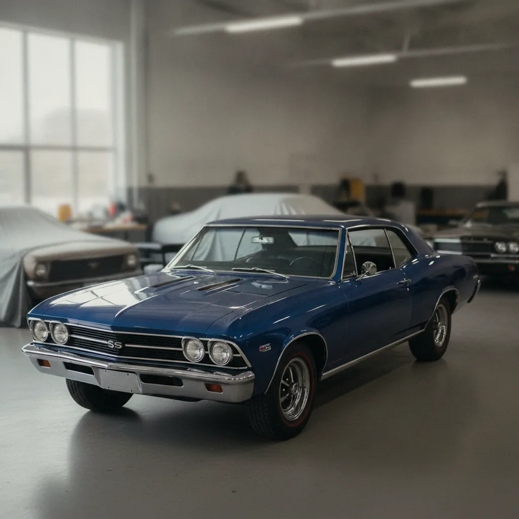 Une voiture ancienne entièrement restaurée dans un garage oldtimer professionnel