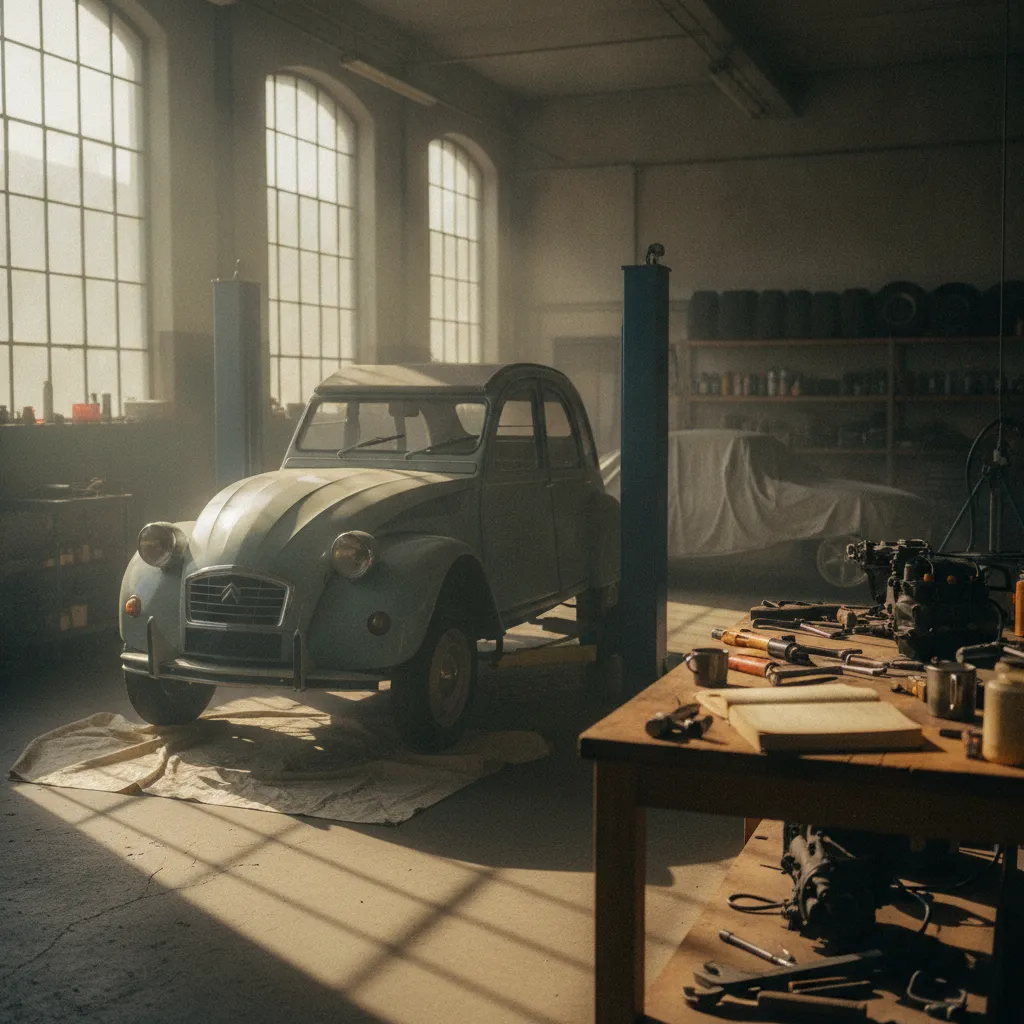 Dans l'atelier, la restauration des 2CV anciennes reste un savoir-faire précieux face à l'arrivée du modèle moderne