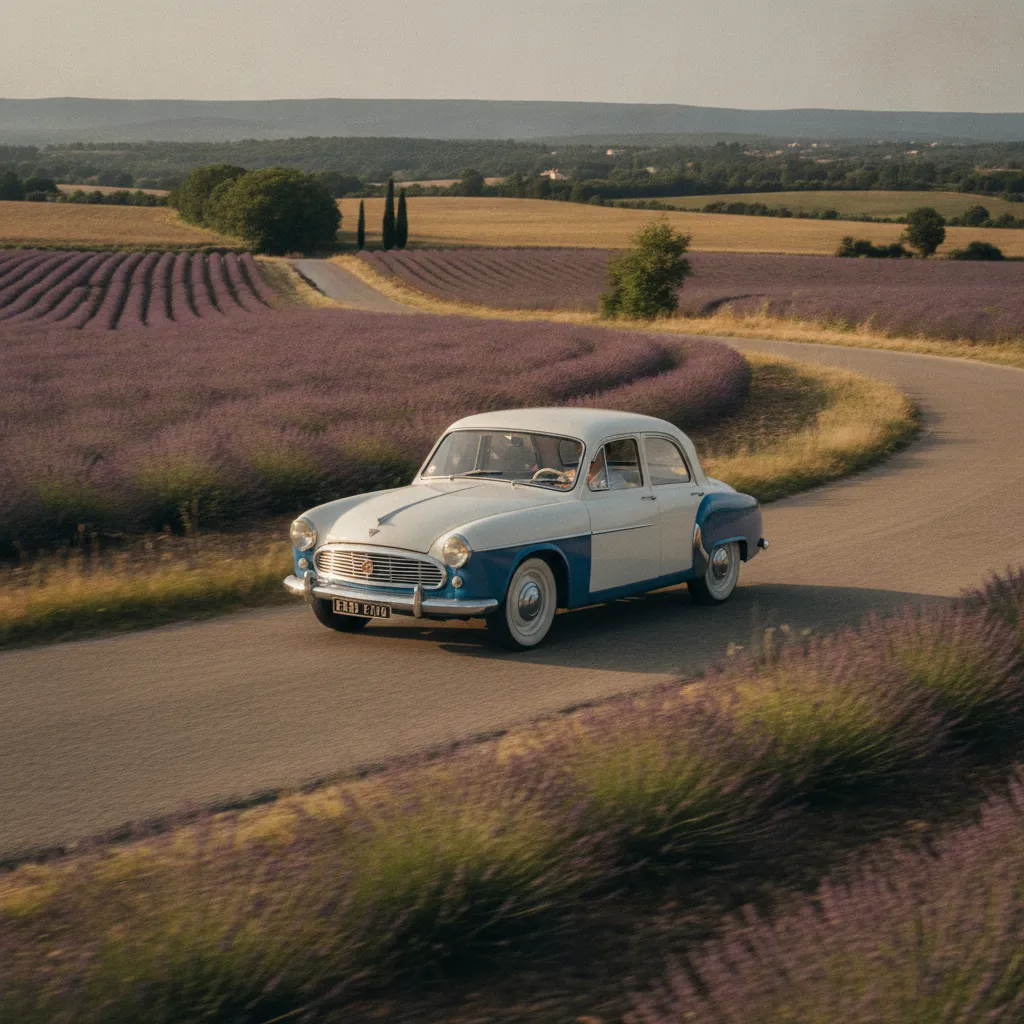 Une Panhard PL 17 restaurée profitant des routes de campagne françaises