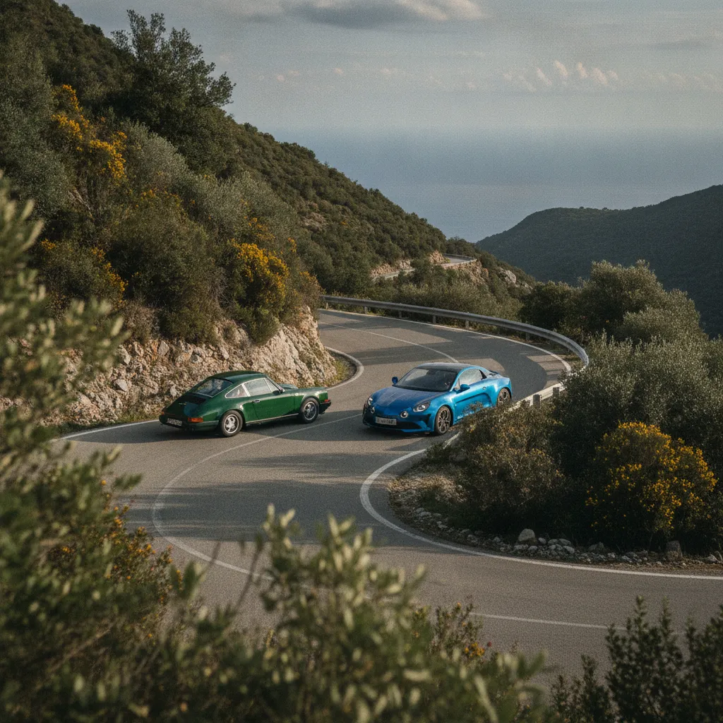 Porsche 911 et Alpine A110 se disputent la tête du classement dans les lacets corses