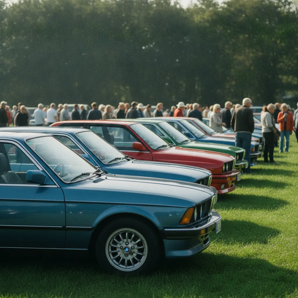 Rassemblement de BMW anciennes Série 3 lors d'un meeting de passionnés