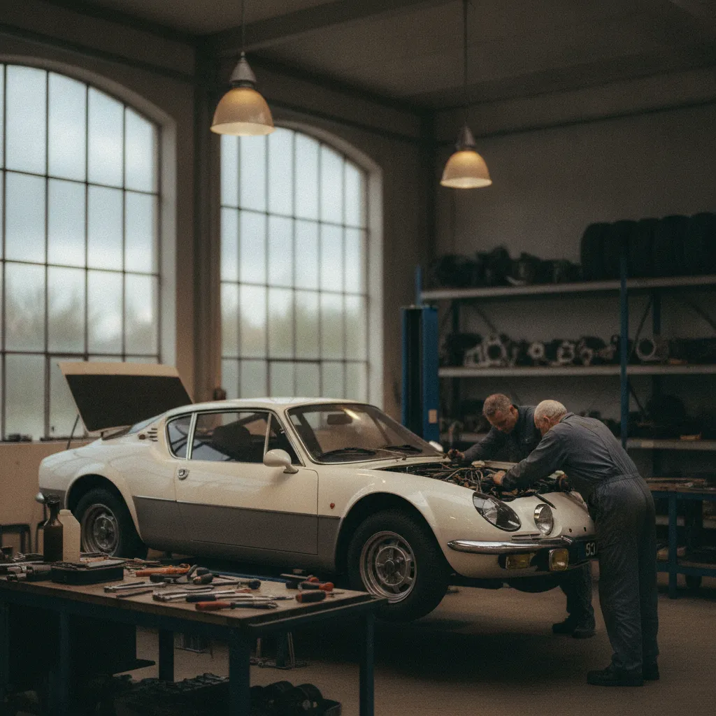 Restauration d'une Alpine A310 V6 dans un atelier spécialisé près de Lyon