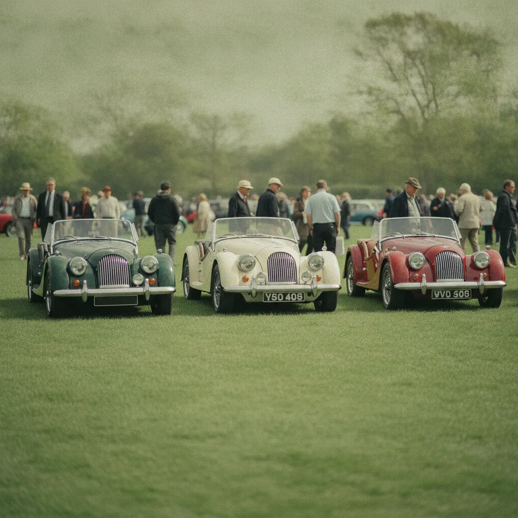 Rassemblement de Morgan anciennes lors d'un concours d'élégance, vitrine du marché de la collection