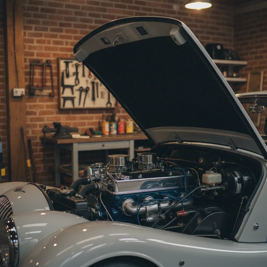 Le V8 Rover sous le capot d'une Morgan Plus 8, combinaison mythique de puissance et de légèreté
