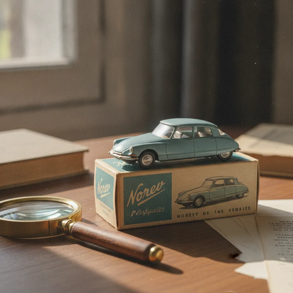 Citroën DS Norev en plastique Rhodialite avec sa boîte d'origine des années 1950