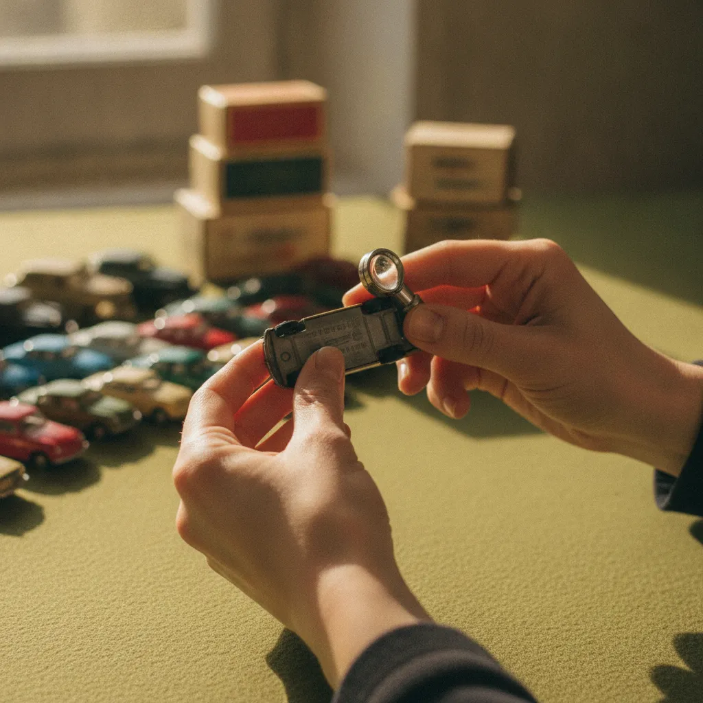 Vérification du marquage sous la base d'une miniature Norev pour authentification
