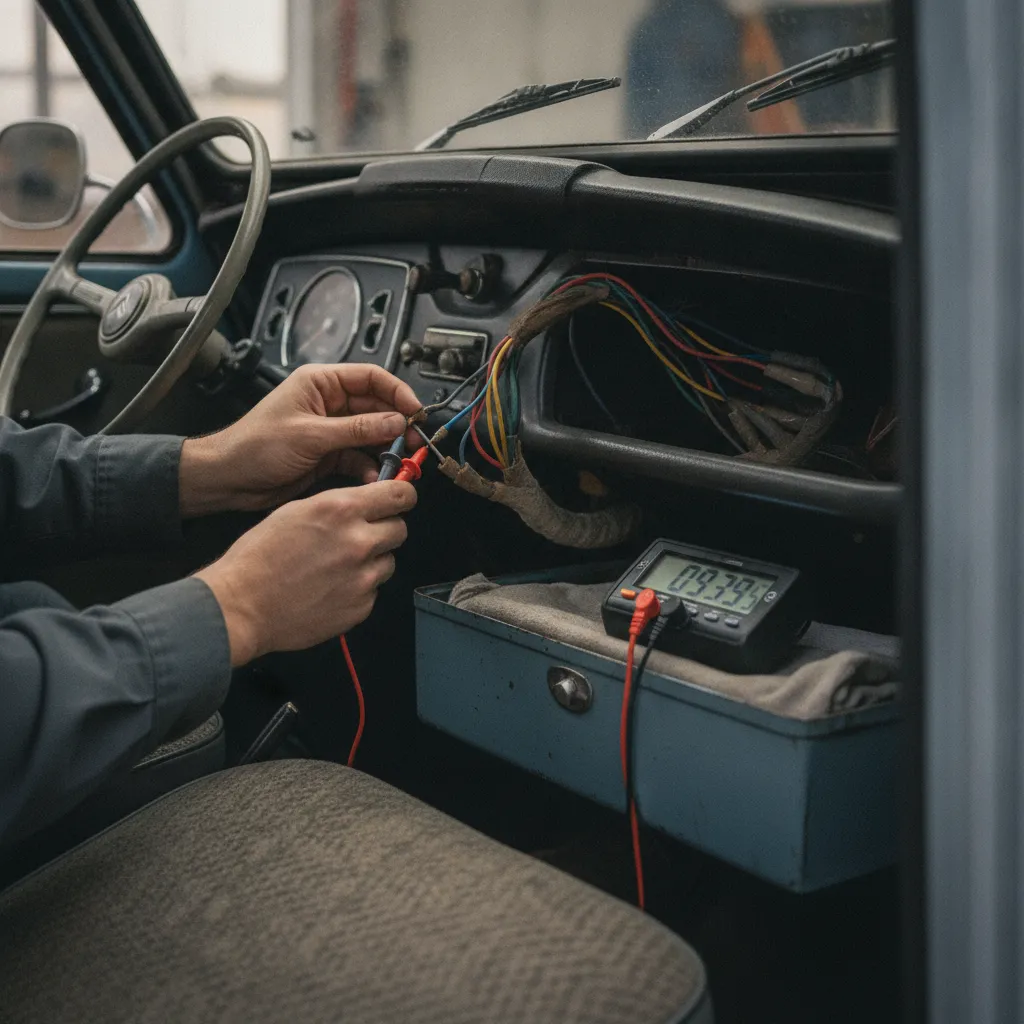 Vérification du faisceau électrique d'une 2CV à l'aide d'un multimètre, un contrôle indispensable avant l'achat