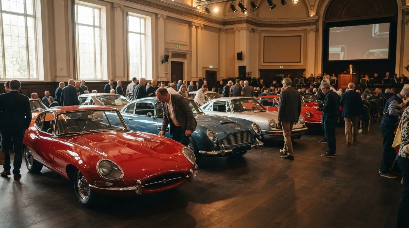 Salle de vente aux enchères automobiles : un cadre où les voitures de collection changent de main sous le regard des passionnés