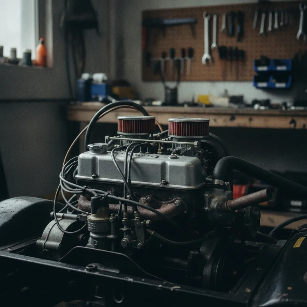 Le moteur arrière de la Rallye 2 avec son carburateur Weber double corps