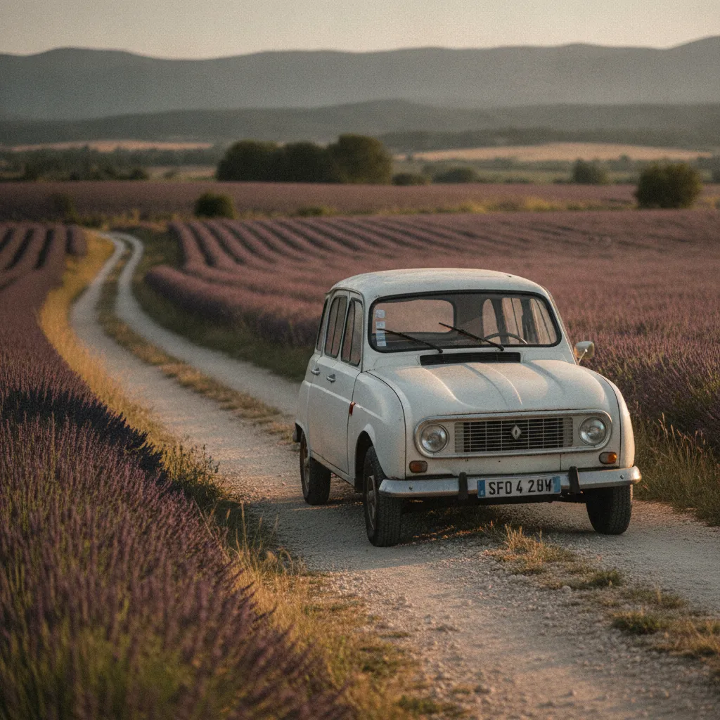 Renault 4L sur une route provençale, un modèle emblématique accessible dès 2 500 euros